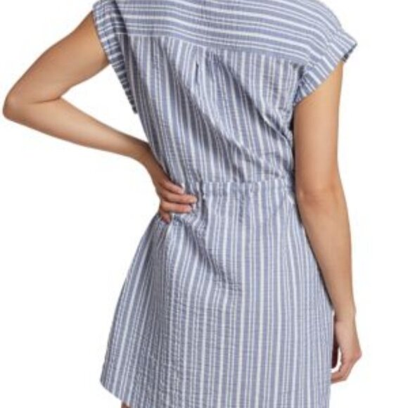 NWT VERONICA BEARD Cris Blue & White Striped Mini Shirt Dress L MSRP $378 - Picture 3 of 8